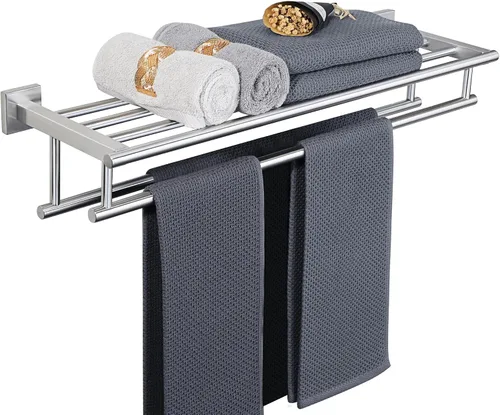 Vista 10 de Alise Toallero, Estante de Toallas con Barras Dobles para Lavabo de Baño, SUS 304 Acero Inoxidable de Montaje en Pared, 40.6 cm Níquel Cepillado