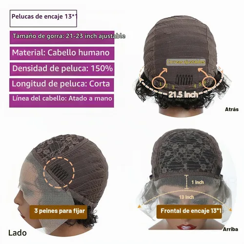 Vista 6 de INSTASTYLE Pelucas rubias degradadas con encaje frontal de 6 pulgadas, cabello humano de 13 x 1, corte Pixie, pelucas cortas rizadas de encaje HD