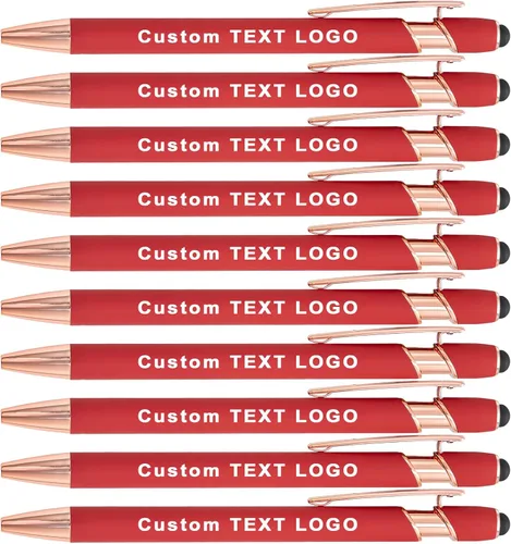 Vista 10 de Bolígrafos personalizados con lápiz capacitivo, negro, 10 unidades Custom Name Logo, Black/Blue ink Option, Bulk Engraved, for Church, Wedding