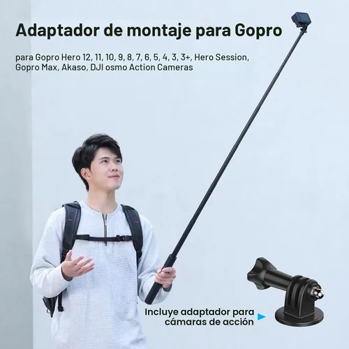 Vista 6 de Trípode invisible para selfie stick de 59 pulgadas para Insta360 X5/X4/X3/ONE X2/GO 3s/DJI Osmo 360, ULANZI TT52 poste de extensión ajustable
