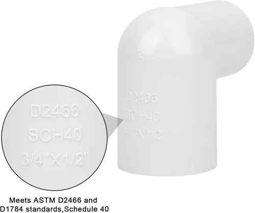 Vista 4 de Paquete de 10 aumentadores/reductores de PVC de 3/4" x 1/2" codo de 90 grados (enchufe x zócalo) Schedule 40 PVC Slip Reductor 90° Codo Accesorios