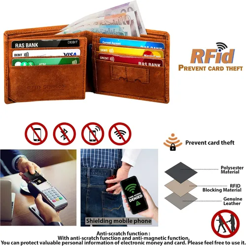 Vista 5 de STARHIDE Billetera triple de piel envejecida para hombre, con bloqueo RFID, con bloqueo RFID #1145