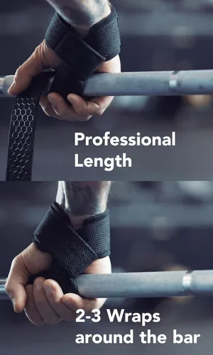 Vista 2 de Fitgriff® Correas de muñeca para levantamiento de pesas, gimnasio, peso muerto, entrenamiento (hechas de algodón premium y acolchadas) - Hombres