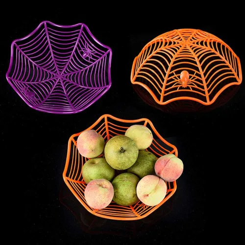 Vista 2 de Creative Spider Web Galleta Frutas Candy Plate Basket Bowl Halloween Funny Party Decor Negro