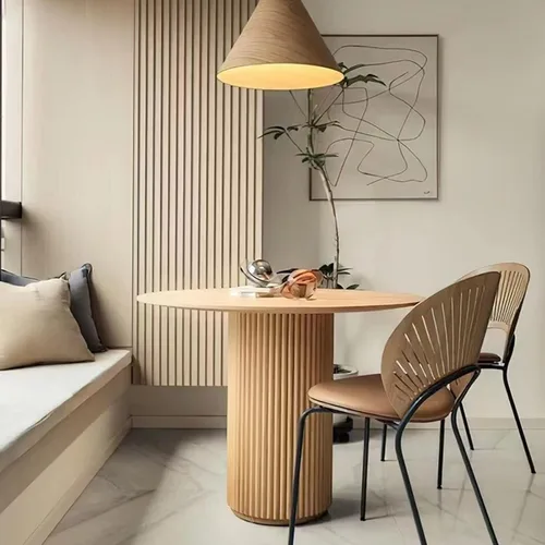 Vista 10 de QQXX Mesa de comedor redonda de madera maciza de pino, mesa de cocina Simplicity con base de pedestal de madera, mesa de centro de ocio, mesa