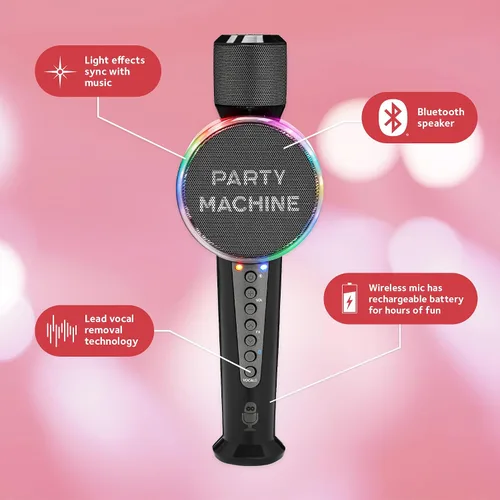 Vista 5 de Singing Machine Micrófono de karaoke inalámbrico para niños y adultos, micrófono de máquina de fiesta (negro) - Micrófono Bluetooth portátil de mano