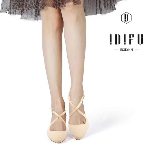 Vista 6 de IDIFU Lynn - Vestido de tacón bajo para mujer, con puntera cerrada, tacón grueso, correa cruzada, boda, fiesta, oficina, zapatos, 5