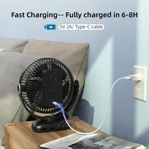 Vista 7 de Ventilador portátil recargable de 10000 mAh, 30 horas, ventilador de clip de 8 pulgadas operado por batería, ventiladores USB, 4 velocidades, fuerte