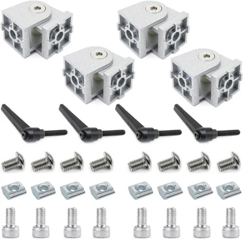 Vista 14 de 8 Conjuntos Perfiles de Extrusión de Aluminio Serie 10 Soportes de Esquina 1010 Conectores en L de Ángulo Recto de 90Grados con Tuercas y Pernos
