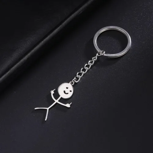 Vista 2 de Fuqimanman2020 Llavero divertido de acero inoxidable con dije de dedo medio, regalo de joyería de amistad, para mujeres, niñas y hombres