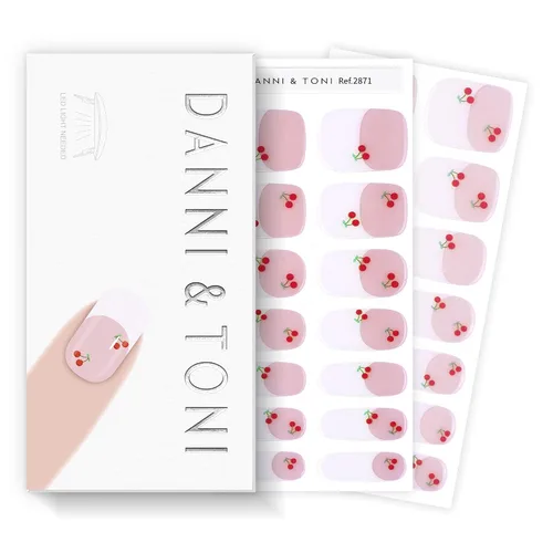 Vista 42 de DANNI & TONI Tiras de uñas de gel semicuradas, color rosa champán, ojos de gato, 28 calcomanías de regalo para mujer Aqua Ripple