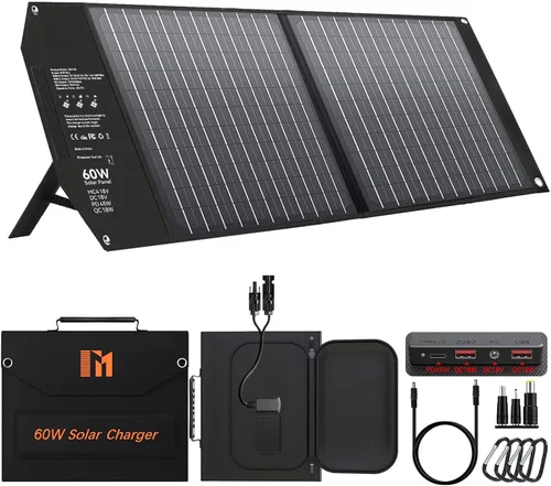 Vista 11 de Cargador solar portátil de 30 W, panel solar plegable con USB C y USB A 18 V MC4 DC para camping, mochilero, viajes, carga rápida para iPhone, LG