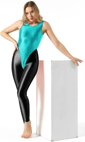 Vista 6 de SOFSOT Traje de baño brillante de una pieza con tanga de corte alto para mujer