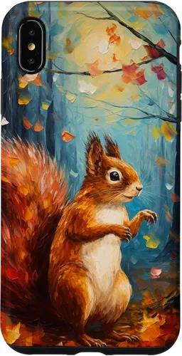 Vista 11 de Starry Night Squirrel Autumn Falling Leaves Van Gogh Style Case for iPhone 16