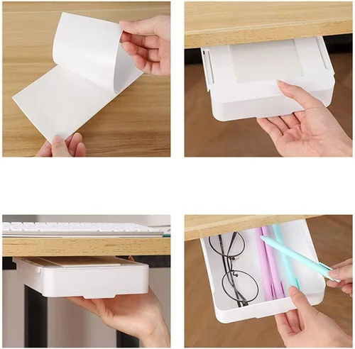 Vista 2 de STACEY Organizador de cajones para debajo del escritorio, caja de almacenamiento invisible, contenedor estacionario adhesivo, soporte de escritorio