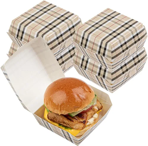 Vista 28 de Restaurantware Mini cajas de hamburguesas de 2.5 x 2.5 x 2 pulgadas, 100 recipientes de alimentos con tapa con bisagras, cajas desechables de papel
