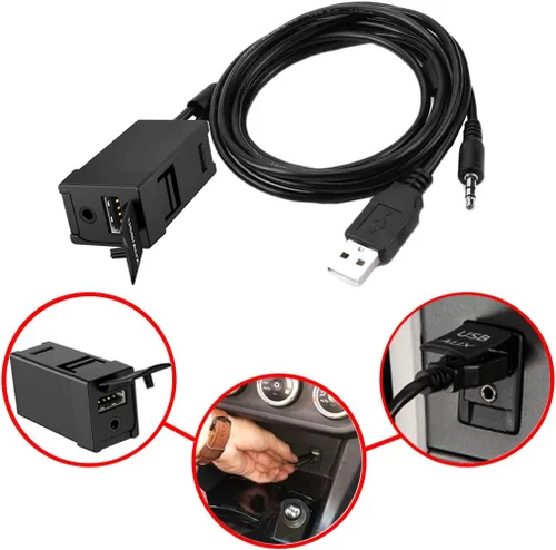 Vista 5 de USB AUX Flush Mount - Cable de extensión Jack para panel de tablero de automóvil compatible con Toyota, 3.5mm y enchufe de montaje de extensión USB