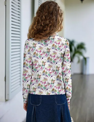 Vista 5 de Arshiner Sudadera ligera casual con nudo frontal para niñas, con estampado de teñido anudado, manga larga