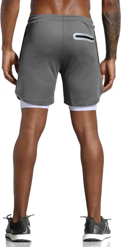 Vista 3 de Leidowei - Shorts 2 en 1, ligeros, de 7 pulgadas y con bolsillos con cierre para hombre, para entrenamiento, correr, hacer yoga y gimnasio