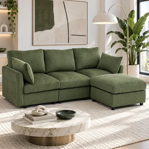 Vista 13 de Iroomy Sofá modular modular para sala de estar, asiento con cojín de resorte, moderno sofá convertible en nube con otomana, gris