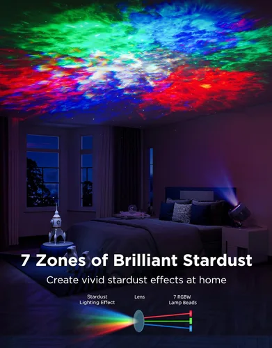 Vista 2 de Govee Luces de proyector de estrellas, efecto nebulosa colorida de 7 zonas, compatible con Matter, cobertura de 540 pies², luces de techo LED