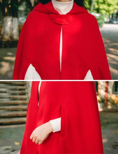 Vista 3 de Flygo Abrigo largo con capucha para mujer mezcla de lana capa larga
