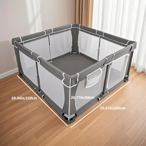 Vista 7 de Corralito plegable para bebés de 59"x71", corralito para bebés y niños pequeños con alfombra, corralito plegable con puerta, área