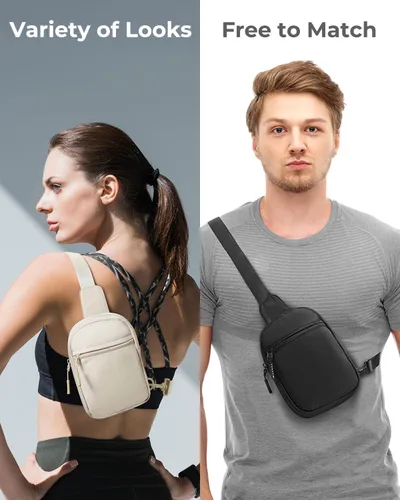 Vista 2 de CHOLISS Bolso bandolera pequeño para mujeres y hombres, bolsos cruzados, cangureras de moda con correa extendida, A01 Negro (Nylon), Bolso bandolera