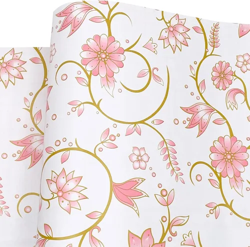 Vista 3 de Revestimiento autoadhesivo floral rosa para estantes, mesa extraíble, papel decorativo para espacios de trabajo, caja de almacenamiento de fotos