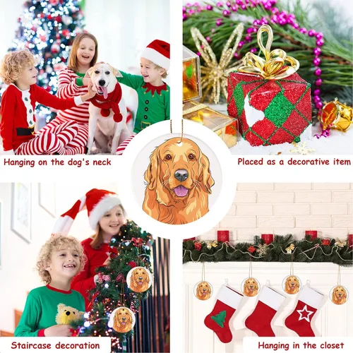 Vista 6 de Adornos dorados para árbol de Navidad de retriever, adornos colgantes de automóvil para amantes de los perrievers, regalo de decoración colgante
