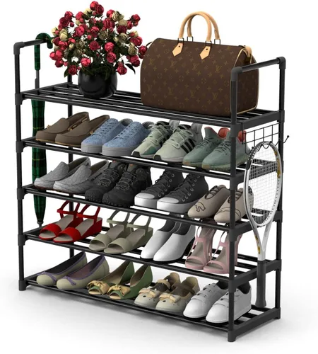 Vista 11 de Hsscblet - Estante de zapatos de metal de 2 niveles, organizador de almacenamiento ajustable para zapatos, almacenamiento apilable para botas