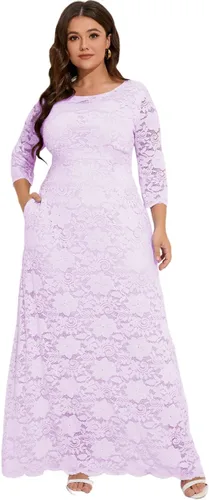 Vista 2 de MAYFASEY Vestido de novia de encaje floral para mujer, talla grande, manga 34, dama de honor, fiesta de noche, vestido largo con bolsillos