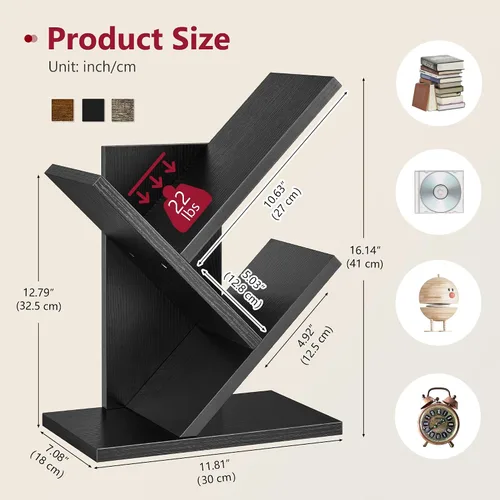 Vista 3 de Tajsoon Estantería de árbol de 3 niveles para libros, organizador de almacenamiento, estantería de escritorio, estantería de pie para Negro