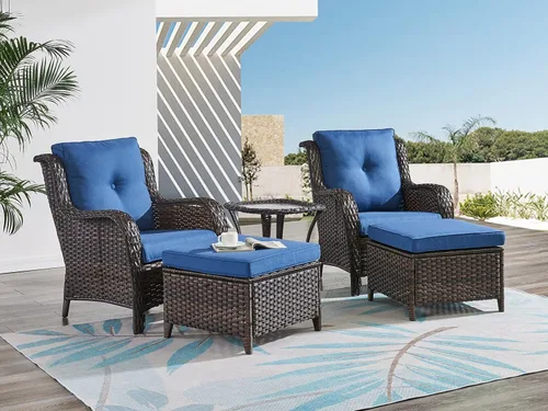 Vista 32 de HUMMUH Juego de 2 sillas de mimbre para patio, sillas de comedor de ratán de polietileno para exteriores, con cojines de asiento de 4 pulgadas