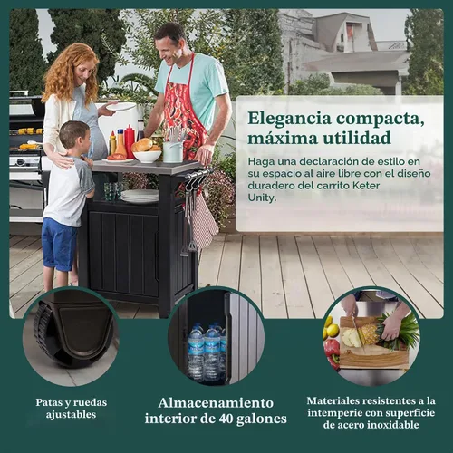 Vista 3 de Keter Unity Outdoor Grill Prep Table & Serving Cart, 40 Gal, Brown