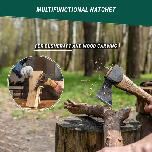 Vista 3 de BeaverCraft Hacha de Tallado de Madera con Funda AX1 - Hachas Forjadas Bushcraft para Acampar - Hacha de Bosque Pequeña para Cortar, Dividir