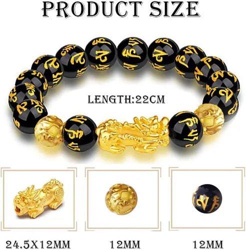 Vista 2 de Pulsera Feng Shui de obsidiana negra, personaje vietnamita Sagin Pixiu para protección que puede traer suerte y prosperidad, adecuada para cualquier