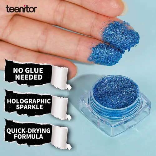 Vista 3 de Teenitor Purpurina para Cara y Cuerpo - Azul, Gel de Purpurina para Cabello, 6 Formas Purpurina de Maquillaje Festival para Cara, Cabello y Cuerpo