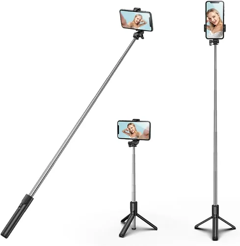 Vista 10 de Trípode selfie stick con luz de relleno, 40 pulgadas extensible y portátil estable trípode para selfie stick con control remoto inalámbrico Negro