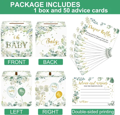 Vista 3 de Gersoniel Juegos de baby shower, caja de rifas de pañales con 50 boletos para rifas de pañales, decoración de fiesta de baby shower, kit de juego