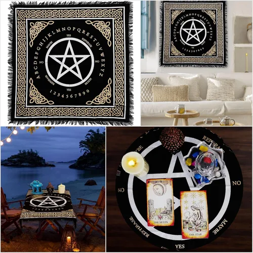 Vista 2 de Indian Consigners Paño de Altar A-Z Hechizo Pentagrama Brujería Alter Tarot Distribución Paño Superior Wiccano Cuadrado Espiritual 24 por 24 Paño