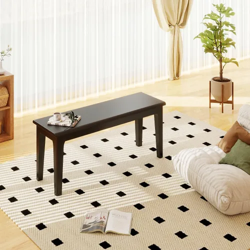 Vista 4 de Banco de comedor de 39.4 pulgadas de madera de roble macizo, banco de entrada para sala de estar, dormitorio, cocina (negro)