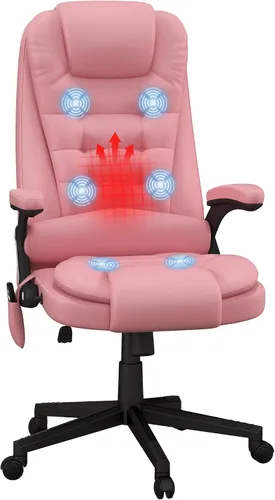Vista 14 de HOMCOM, silla de oficina ejecutiva, ergonómica, piel sintética, con calor, masaje vibratorio., Cuero, Crema