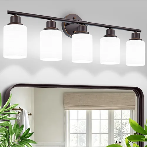 Vista 36 de Paquete de 2 luces de tocador de 1 luz, lámpara de baño de níquel cepillado con pantalla de vidrio blanco lechoso texturizado, accesorio