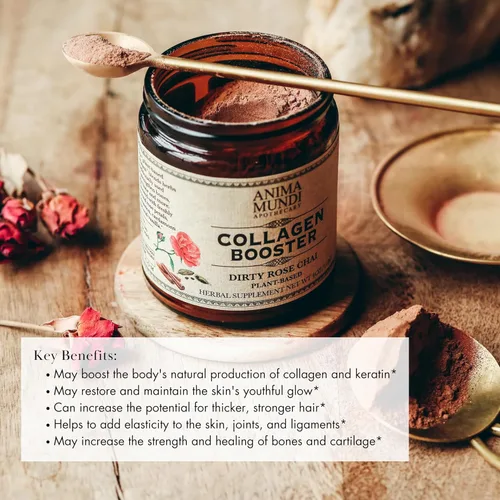 Vista 2 de Anima Mundi Apothecary Polvo potenciador de colágeno vegano, Dirty Rose Chai - Suplemento de belleza para piel, cabello y uñas - Polvo de apoyo