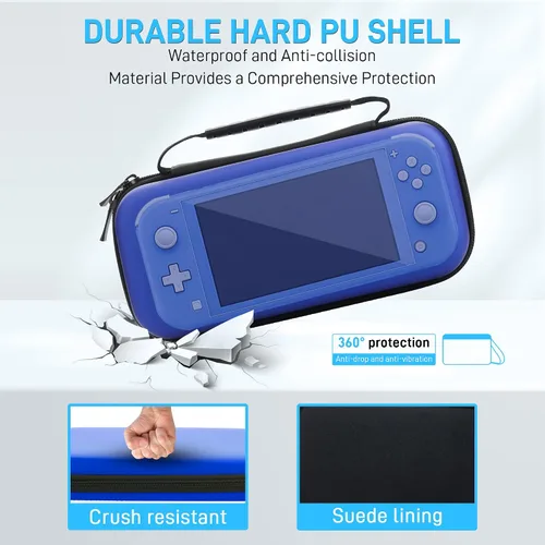 Vista 4 de RHOTALL Carrying Case for Nintendo Switch Lite,Shockproof Portable Accessories Bundle Travel Bag,TPU Case Cover with Screen Protector,10 Thumb Grips