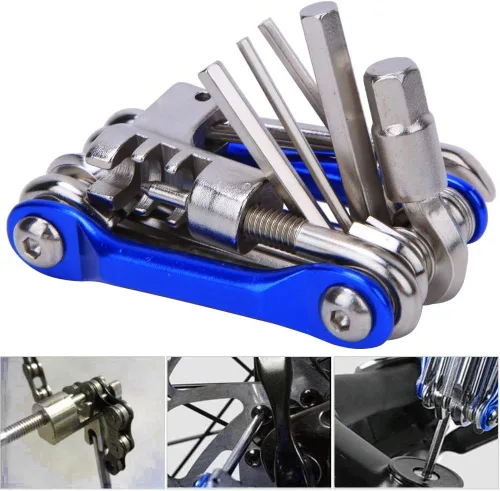 Vista 3 de plplaaoo Kit de herramientas de reparación de bicicleta de montaña, multiherramienta de bicicleta de metal ligero, juego de herramientas