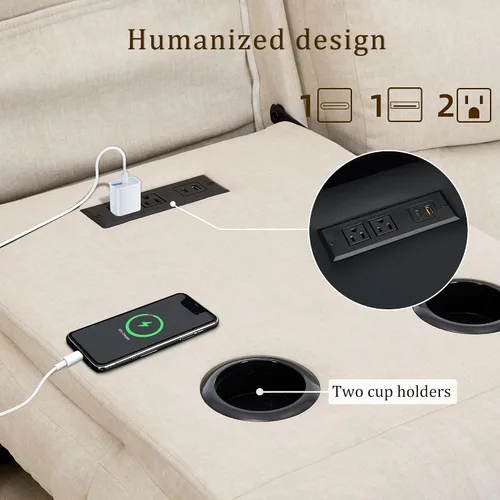 Vista 4 de Korser Sofá reclinable, sofá biplaza reclinable de gran tamaño con consola, sofá reclinable con portavasos y regleta de alimentación empotrada, sofá
