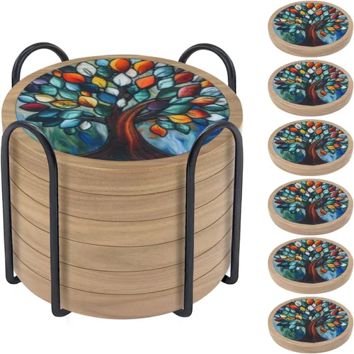 Vista 7 de Posavasos de madera para bebidas, Minacun conjuntos de posavasos absorbentes de 5, posavasos para bebidas para protección de mesa de café