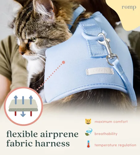 Vista 4 de Juego de arnés para gatos, collar y correa – Chaleco de arnés de velcro ajustable sin estrangulamiento para gatos y gatitos (algodón azul, S)